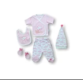 Uykucu Bulut Nakışlı %100 Cotton Antibakteriyel 5li Zıbın Takımı Hastane Çıkışı Pembe - 2