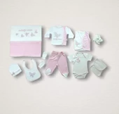 Uçan Kelebekler Nakışlı %100 Cotton Antibakteriyel 10lu Zıbın Takımı Hastane Çıkışı Pembe - 3