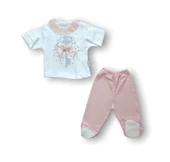 Kanaviçe Nakışlı %100 Cotton Antibakteriyel 5li Zıbın Takımı Hastane Çıkışı Pudra - 9