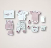 Bahar Çiçekleri Nakışlı %100 Cotton Antibakteriyel 10lu Zıbın Takımı Hastane Çıkışı Gül Kurusu thumbnail 1