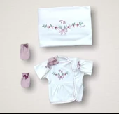 Bahar Çiçekleri Nakışlı %100 Cotton Antibakteriyel 10lu Zıbın Takımı Hastane Çıkışı Gül Kurusu thumbnail 4