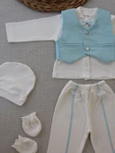 Yelekli Papyon Smokin Erkek Bebek Hediyelik, Mevlütlük, Sünnetlik 5 Parça Takım Mavi thumbnail 5