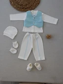 Yelekli Papyon Smokin Erkek Bebek Hediyelik, Mevlütlük, Sünnetlik 5 Parça Takım Mavi thumbnail 4