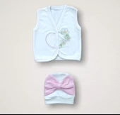 Baharın Çiçekli Kalbi Nakışlı %100 Cotton Antibakteriyel 10lu Zıbın Takımı Hastane Çıkışı Pembe - 6