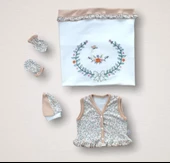 Erguvan Taç Nakışlı %100 Cotton Antibakteriyel Kız Bebek 10lu Zıbın Takımı Hastane Çıkışı Turuncu - 4