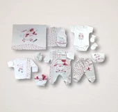 Kıvırcık Kuzu Nakışlı %100 Cotton Antibakteriyel 10lu Zıbın Takımı Hastane Çıkışı Ekru - 2