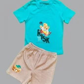 Kaykaycı Ayı Baskılı Şortlu Kısa Kollu Tişört 2li Erkek Bebek Takımı Turkuaz thumbnail 4