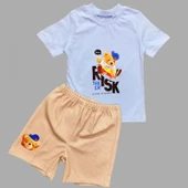 Kaykaycı Baskılı Şortlu Kısa Kollu Tişört 2li Erkek Bebek Takımı Mavi thumbnail 2