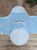 Yenidoğan Mutlu Fil Ailesi Nakışlı Çıt Çıt Kapamalı Bebek Kundak Ekru-mavi thumbnail 6