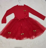 Kiraz Desenli Kurdela Kuşaklı Astarlı Uzun Kollu Kız Çocuk Tütü Elbise Kırmızı thumbnail 4