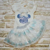 Petli Mickey Nakışlıkısa Kollu Brode Etekli 2li Kız Bebek Takımı Turkuaz thumbnail 4