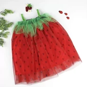 Askılı Çilek Kostüm Kız Çocuk Elbise Kırmızı thumbnail 11