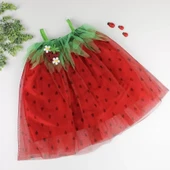 Askılı Çilek Kostüm Kız Çocuk Elbise Kırmızı thumbnail 8