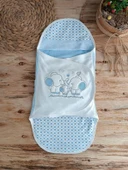 Yenidoğan Mutlu Fil Ailesi Nakışlı Çıt Çıt Kapamalı Bebek Kundak Mavi thumbnail 2