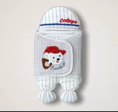 Yenidoğan Beyzbolcu Nakışlı Aklı Erkek Bebek Kundak Ekru thumbnail 3