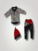 Samanyolu Yıldızlar Baskılı Uzun Kollu Sweat Şapkalı3lü Kız Erkek Bebek Takımı Lacivert thumbnail 2