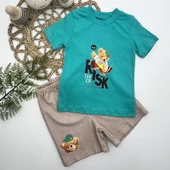 Kaykaycı Ayı Baskılı Şortlu Kısa Kollu Tişört 2li Erkek Bebek Takımı Turkuaz thumbnail 1