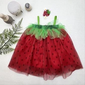 Askılı Çilek Kostüm Kız Çocuk Elbise Kırmızı thumbnail 10