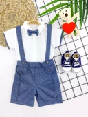 Papyonlu Gömlek 2li Erkek Bebek Salopet Takımı İndigo - 1