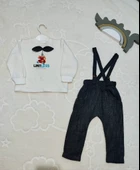 Papyonlu Sweat Kot Pantolon 2li Erkek Bebek Salopet Takımı Gri thumbnail 4