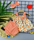 Bandajlı Ve Kilotlu Meyve Desenli Askılı 3lü Kız Bebek Elbisesi Turuncu - 4