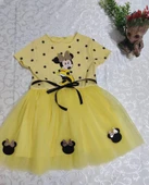 Puantiyeli Mickey Baskılı Kurdela Kuşaklı Astarlı Kız Bebek Tütü Elbisesi Sarı - 5