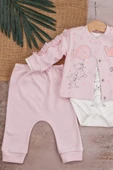 Love Tavşan Desenli Kol Detaylı 3'lü Hırkalı Kız Bebek Takım thumbnail 5