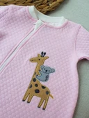 Animal Nakışlı Bal Peteği Kumaş Es Fermuarlı Kız Bebek Tulumu Pembe thumbnail 5