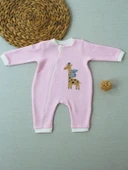 Animal Nakışlı Bal Peteği Kumaş Es Fermuarlı Kız Bebek Tulumu Pembe thumbnail 2