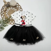 Puantiyeli Mickey Baskılı Kurdela Kuşaklı Astarlı Kız Bebek Tütü Elbisesi Siyah thumbnail 8