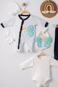 Kelebek Nakışlı Tulumlu % 100 Pamuk Erkek Bebek 5'li Set - 4