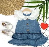 Güpür Yaka Detaylı Kot Kilotlu Etek Kız Bebek Elbisesi thumbnail 3