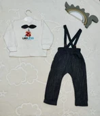 Papyonlu Sweat Kot Pantolon 2li Erkek Bebek Salopet Takımı Gri thumbnail 10