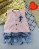 Gül Rozet Detaylı Kot Kilotlu Etek Kız Bebek Elbisesi - 2