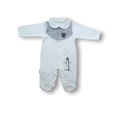 Deniz Feneri Nakışlı Patikli Uzun Kollu Erkek Bebek Tulumu Ekru thumbnail 4