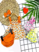 Bandajlı Ve Kilotlu Meyve Desenli Askılı 3lü Kız Bebek Elbisesi Turuncu - 3