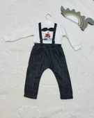 Papyonlu Sweat Kot Pantolon 2li Erkek Bebek Salopet Takımı Gri thumbnail 9