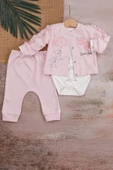 Love Tavşan Desenli Kol Detaylı 3'lü Hırkalı Kız Bebek Takım thumbnail 2