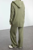 Tarz Kadın Modern Moda Normal Bel Geniş Paça Kapüşonlu Kapüşonlu Oversize Triko Alt-Üst Takım - 4