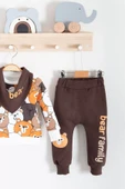 Family Bears Desenli 3'lü Fularlı Erkek Bebek Takımı - 5