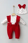 Kalp Desenli Fiyonk Detaylı % 100 Pamuk Kız Bebek Tulumu thumbnail 5
