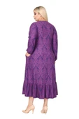 Melsay Butik Kışlık Robalı Yumoş Uzun Kollu Mor Dantel Desenli Elbise - 6