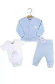 Bulut Nakışlı Hırkalı % 100 Pamuk Erkek Bebek Takım thumbnail 3