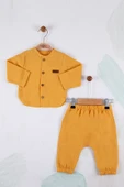 Oval Kesim 5 Düğmeli Müslin Kumaş 2'li Erkek Bebek Takımı - 1