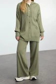 Tarz Kadın Modern Moda Normal Bel Geniş Paça Kapüşonlu Kapüşonlu Oversize Triko Alt-Üst Takım - 5