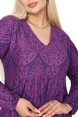 Melsay Butik Kışlık Robalı Yumoş Uzun Kollu Mor Dantel Desenli Elbise - 5
