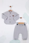 Oval Kesim 5 Düğmeli Müslin Kumaş 2'li Erkek Bebek Takımı - 4