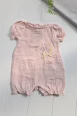 Müslin Kumaş Çiçek Nakışlı Pamuklu Kız Bebek Tulum thumbnail 2