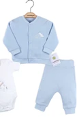 Bulut Nakışlı Hırkalı % 100 Pamuk Erkek Bebek Takım thumbnail 4