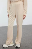 Tarz Kadın Modern Moda Normal Bel Geniş Paça Bisiklet Yaka Asimetrik Kesim Örme Alt-Üst Takım - 4